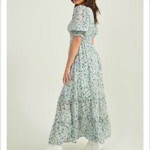 Altar’d State deep v flirty green blue maxi dress